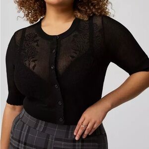 Torrid Pointelle Lace Button Front Crop Shrug black size 3 retro